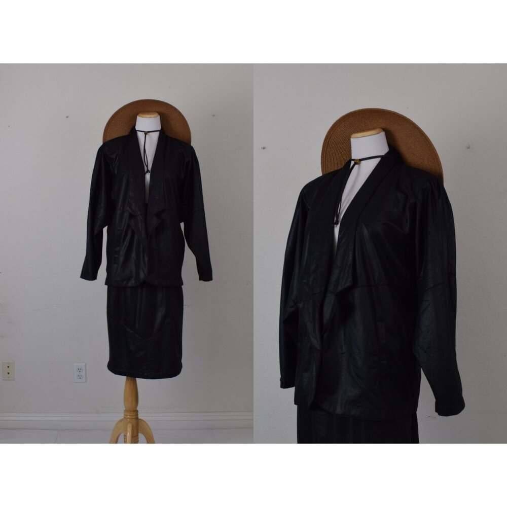 Vintage Black Polyester 2 pc Skirt + Jacket Set‎